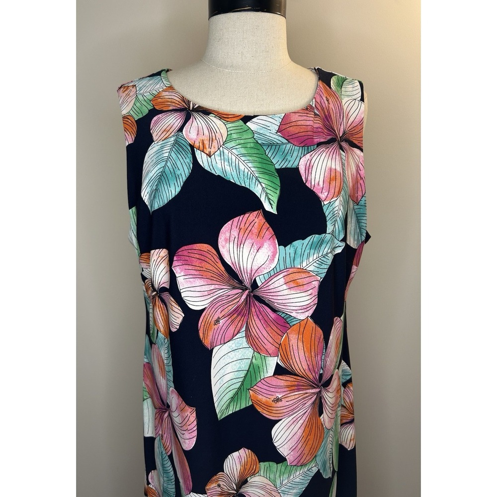 TOMMY HILFIGER Floral Sleeveless Sheath Dress Polyester Spandex Black Womens 14 - Picture 2 of 6